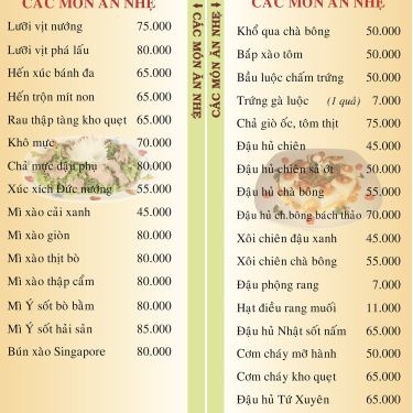 Thực đơn- Nhà Hàng Phố Nướng Tư Trì - Lê Văn Thọ