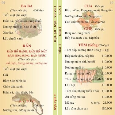 Thực đơn- Nhà Hàng Phố Nướng Tư Trì - Lê Văn Thọ