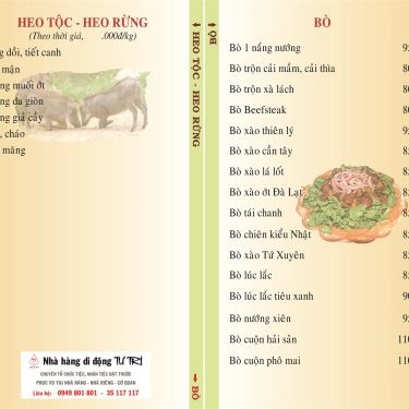 Thực đơn- Nhà Hàng Phố Nướng Tư Trì - Lê Văn Thọ