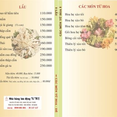 Thực đơn- Nhà Hàng Phố Nướng Tư Trì - Lê Văn Thọ