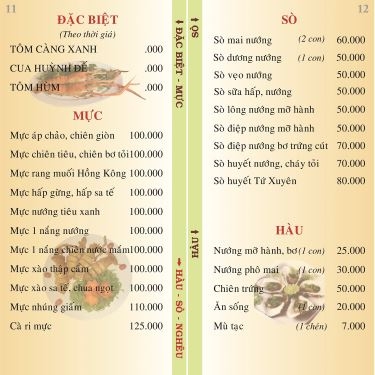 Thực đơn- Nhà Hàng Phố Nướng Tư Trì - Lê Văn Thọ