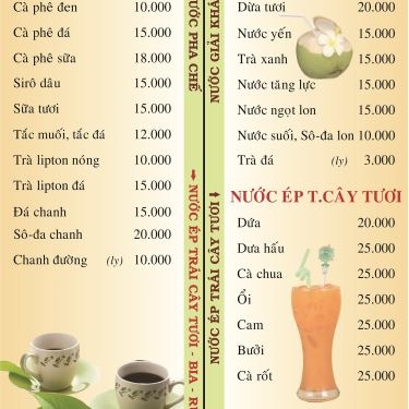 Thực đơn- Nhà Hàng Phố Nướng Tư Trì - Lê Văn Thọ