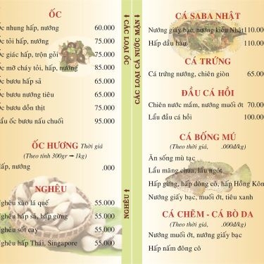 Thực đơn- Nhà Hàng Phố Nướng Tư Trì - Lê Văn Thọ