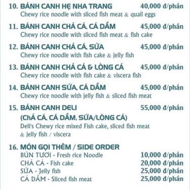 Thực đơn- Quán Ăn Nha Trang Deli - Bún Cá Sứa, Nem Nướng & Đặc Sản Nha Trang