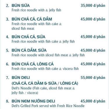 Thực đơn- Quán Ăn Nha Trang Deli - Bún Cá Sứa, Nem Nướng & Đặc Sản Nha Trang