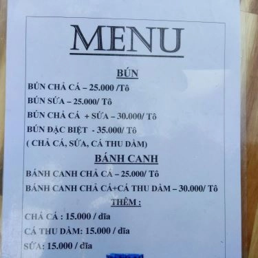 Thực đơn- Quán Ăn Nha Trang Quán - Bún & Bánh Canh Chả Cá