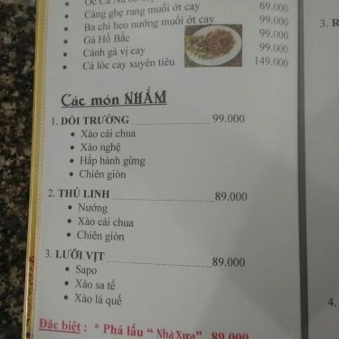 Thực đơn- Quán Ăn Nhà Xưa - Ẩm Thực Gia Đình