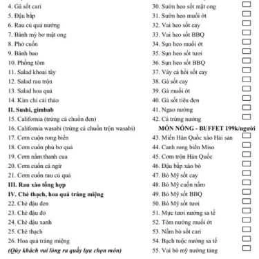 Thực đơn- Quán Ăn Nhắng BBQ - Món Nướng Hàn Quốc