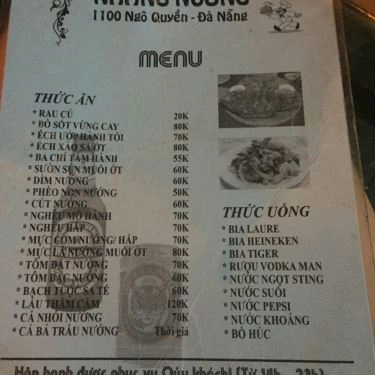 Thực đơn- Quán Ăn Nhắng Nướng