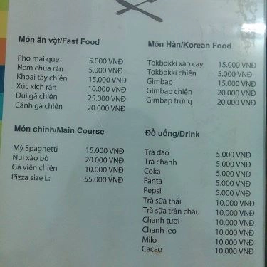 Thực đơn- Quán Ăn Nhanh Quán - Ăn Vặt Sinh Viên