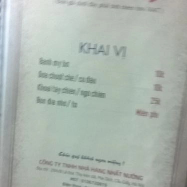 Thực đơn- Quán Ăn Nhất Nướng - Lê Đức Thọ Kéo Dài