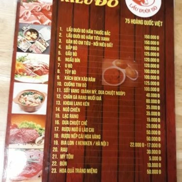 Thực đơn- Quán Ăn Niêu Đỏ - Lẩu Đuôi Bò & Bánh Mì Sốt Vang
