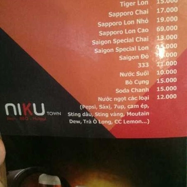 Thực đơn- Quán Ăn Niku Town - Beer & BBQ & Hotpot