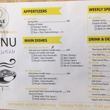 Thực đơn- Quán Ăn Noodle Bar - Các Món Bún
