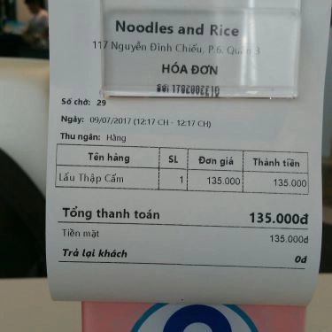 Thực đơn- Quán Ăn Noodles & Rice - TTTM RomeA