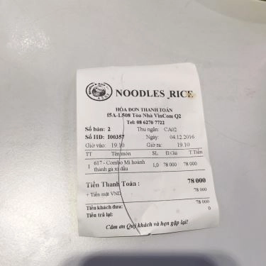Thực đơn- Quán Ăn Noodles & Rice - Vincom Mega Mall Thảo Điền