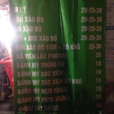 Thực đơn- Quán Ăn Nui Cô Béo - Ngõ Văn Chương