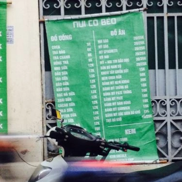Thực đơn- Quán Ăn Nui Cô Béo - Ngõ Văn Chương