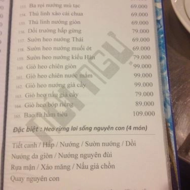 Thực đơn- Quán Ăn Núi Ngự - Đặc Sản Ba Miền