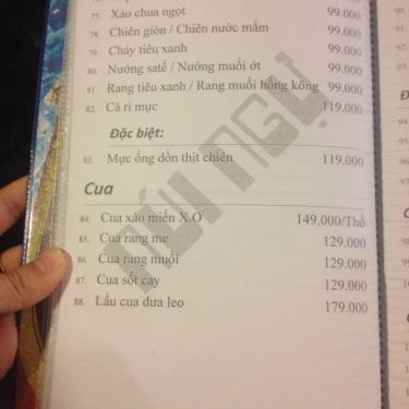 Thực đơn- Quán Ăn Núi Ngự - Đặc Sản Ba Miền