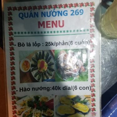 Thực đơn- Quán Ăn Quán Nướng 269 - Chuyên Bò Tơ & Hải Sản