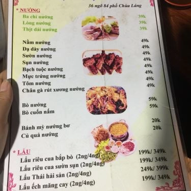 Thực đơn- Quán Ăn Nướng Láng Quán