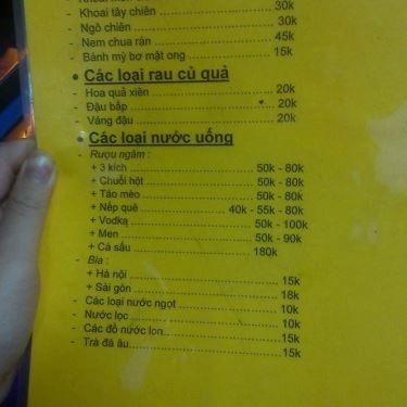 Thực đơn- Quán Ăn Nướng Lẩu Các Loại - Trần Khát Chân
