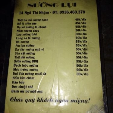 Thực đơn- Quán Ăn Nướng Lụi - Ngô Thì Nhậm