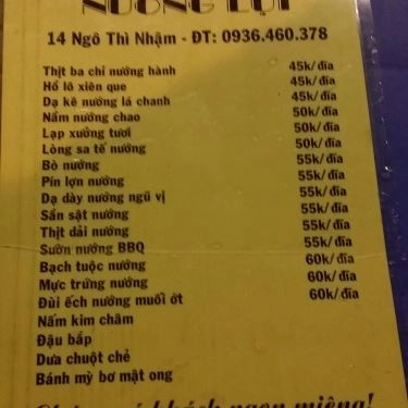 Thực đơn- Quán Ăn Nướng Lụi - Ngô Thì Nhậm