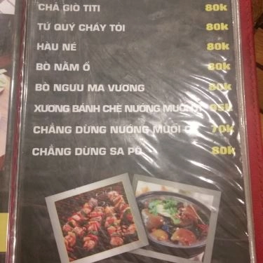 Thực đơn- Quán Ăn Nướng Ngói Ti Ti