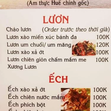 Thực đơn- Quán Ăn O Gái - Ẩm Thực Huế
