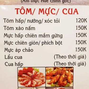 Thực đơn- Quán Ăn O Gái - Ẩm Thực Huế