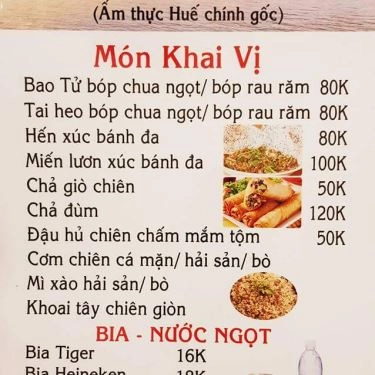 Thực đơn- Quán Ăn O Gái - Ẩm Thực Huế