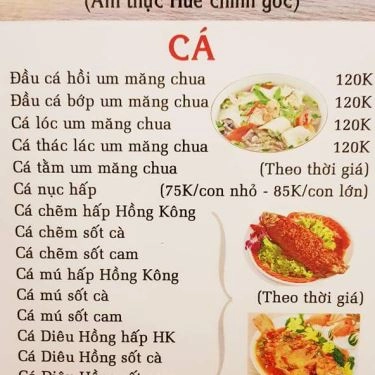 Thực đơn- Quán Ăn O Gái - Ẩm Thực Huế