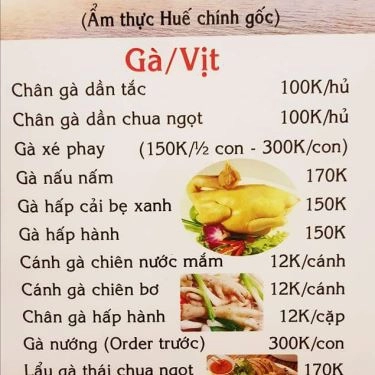Thực đơn- Quán Ăn O Gái - Ẩm Thực Huế