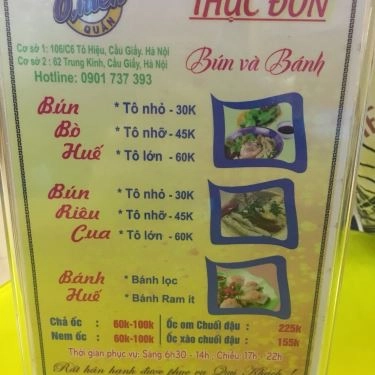 Thực đơn- Quán Ăn O Hiền - Bún Bò Huế & Lẩu Đuôi Bò - Trung Kính