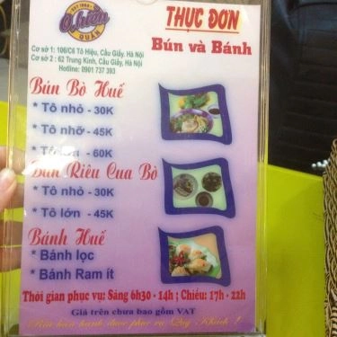 Thực đơn- Quán Ăn O Hiền - Bún Bò Huế & Lẩu Đuôi Bò - Trung Kính