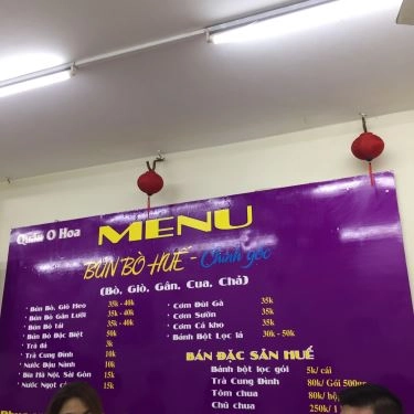 Thực đơn- Quán Ăn O Hoa - Bún Bò Huế