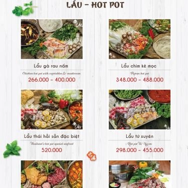 Thực đơn- Nhà Hàng Ồ Lẩu - Lẩu Các Món