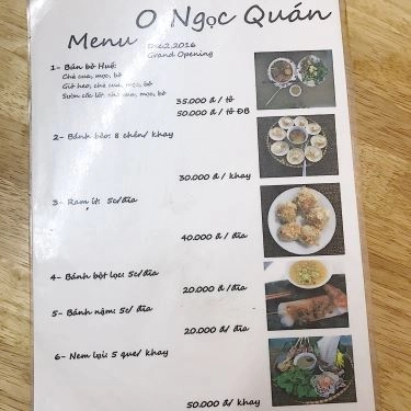 Thực đơn- Quán Ăn O Ngọc - Hương Vị Huế