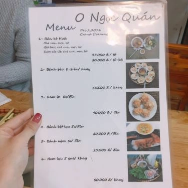 Thực đơn- Quán Ăn O Ngọc - Hương Vị Huế