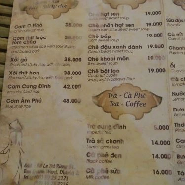 Thực đơn- Quán Ăn O Nhỏ - Mì Hến & Bún Bò Huế