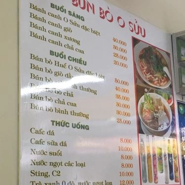 Thực đơn- Quán Ăn O Sửu - Bún Bò & Chả Cua - Trần Quốc Toản