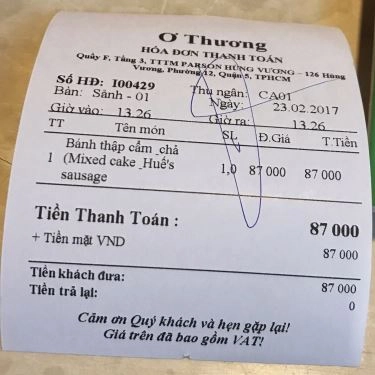 Thực đơn- Quán Ăn Ơ Thương - Món Việt - Parkson Hùng Vương