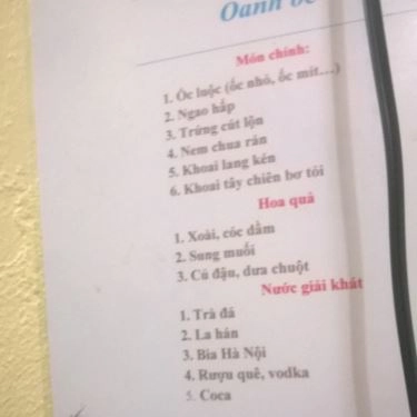 Thực đơn- Quán Ăn Oanh Ốc - Thái Hà