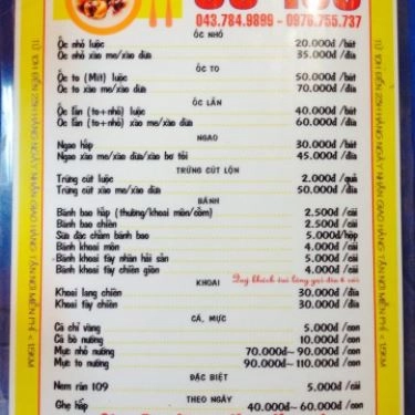 Thực đơn- Quán Ăn Ốc 109 - Yên Hoà