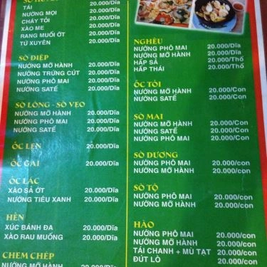 Thực đơn- Quán Ăn Ốc 165 - Bành Văn Trân