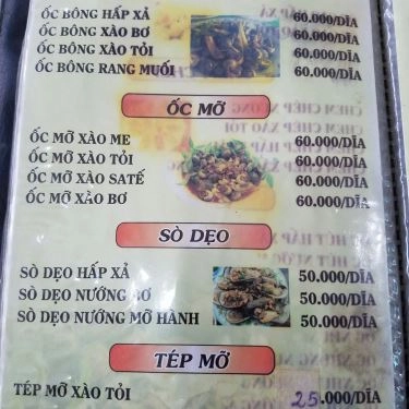 Thực đơn- Quán Ăn Ốc A Tú