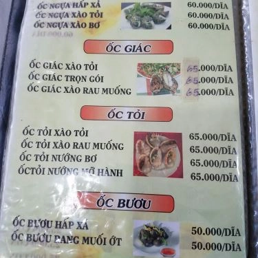 Thực đơn- Quán Ăn Ốc A Tú