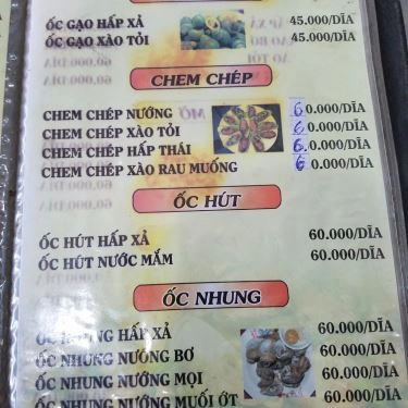 Thực đơn- Quán Ăn Ốc A Tú